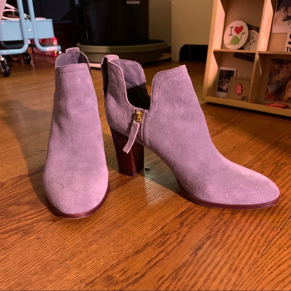 Charlotte Stone Grey-Blue Heeled Booties with Interior Side Zips